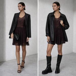 Free People Plum Beaded Mesh Sheer Fit & Flare Dress XS NWT